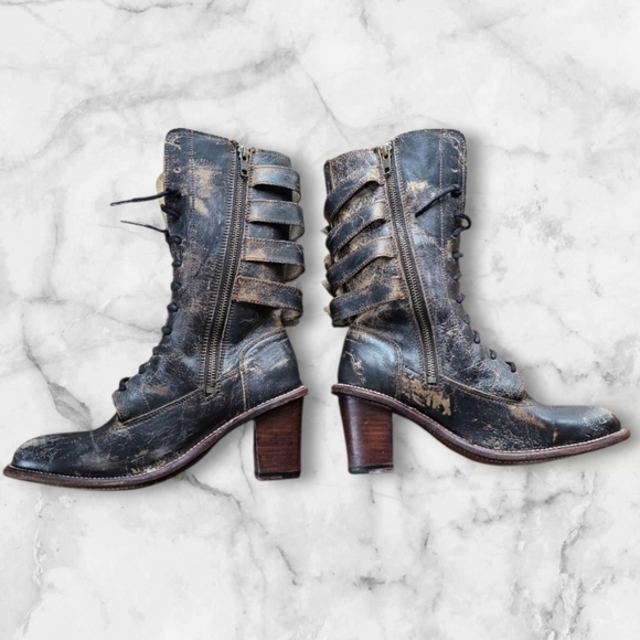 🩶Rare- BED|STÜ "Fiona" Distressed Leather Moto Victorian Combat Boots - Picture 6 of 16